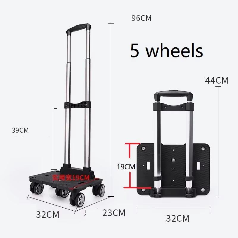 Portable 4/5 Wheel Trolley Rack Aluminum Alloy Foldable Pullling Rod Carrier for Student Backpack Pet Bag Load Bearing 15Kg