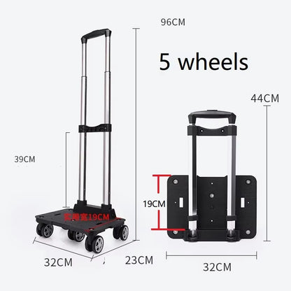 Portable 4/5 Wheel Trolley Rack Aluminum Alloy Foldable Pullling Rod Carrier for Student Backpack Pet Bag Load Bearing 15Kg