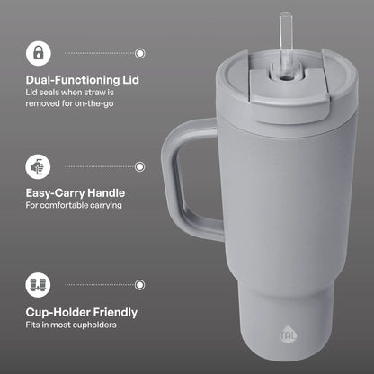 Stainless Steel Hudson Tumbler with Straw 40 Fl Oz, Gray Blue