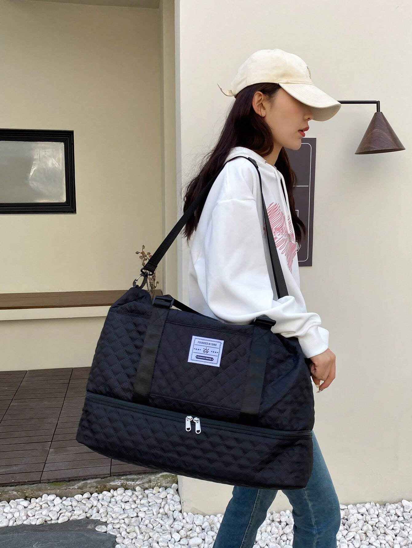 2PCS Large Capacity Travel Duffel Bag, Wet and Dry Separation Fitness Bag, Weekend Overnight Shoulder Bag, Hospital Necessary Mommy Bag, Travel Bag, Holiday Bag, Weekend Bag, Overnight Bag, with a Pull Bar Bag, with Shoe Storage, Boarding Bag, Cosmetics S