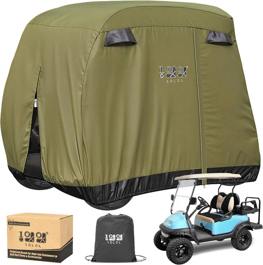Golf Cart Cover 2/4/4+2 Passenger for Yamaha EZGO Club Car, Heavy Duty 420D Waterproof Windproof Durable Polyester Golf Cart Cover with 3 Zipper Doors for All-Weather Protection (Black/Silver)