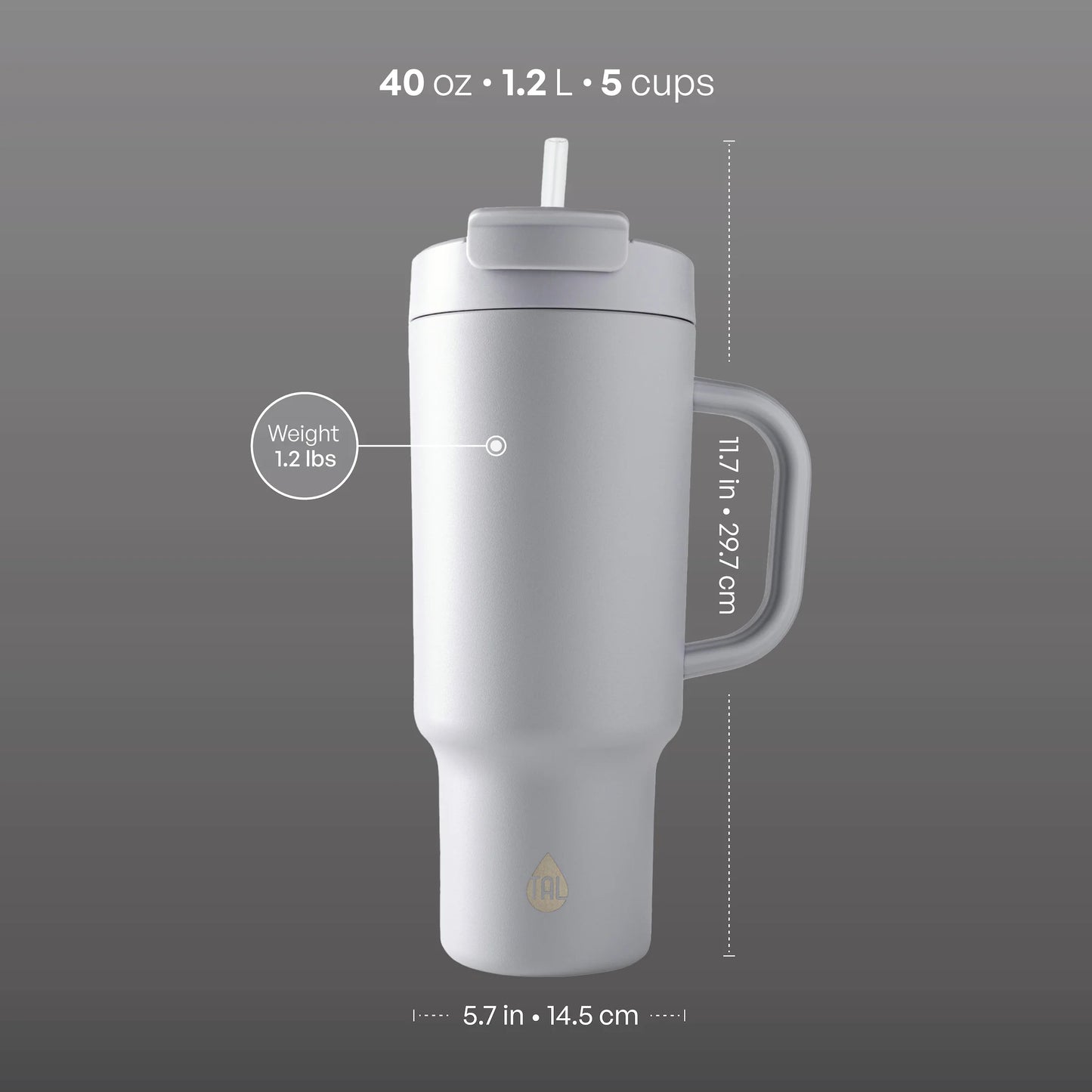 Stainless Steel Hudson Tumbler with Straw 40 Fl Oz, Gray Blue