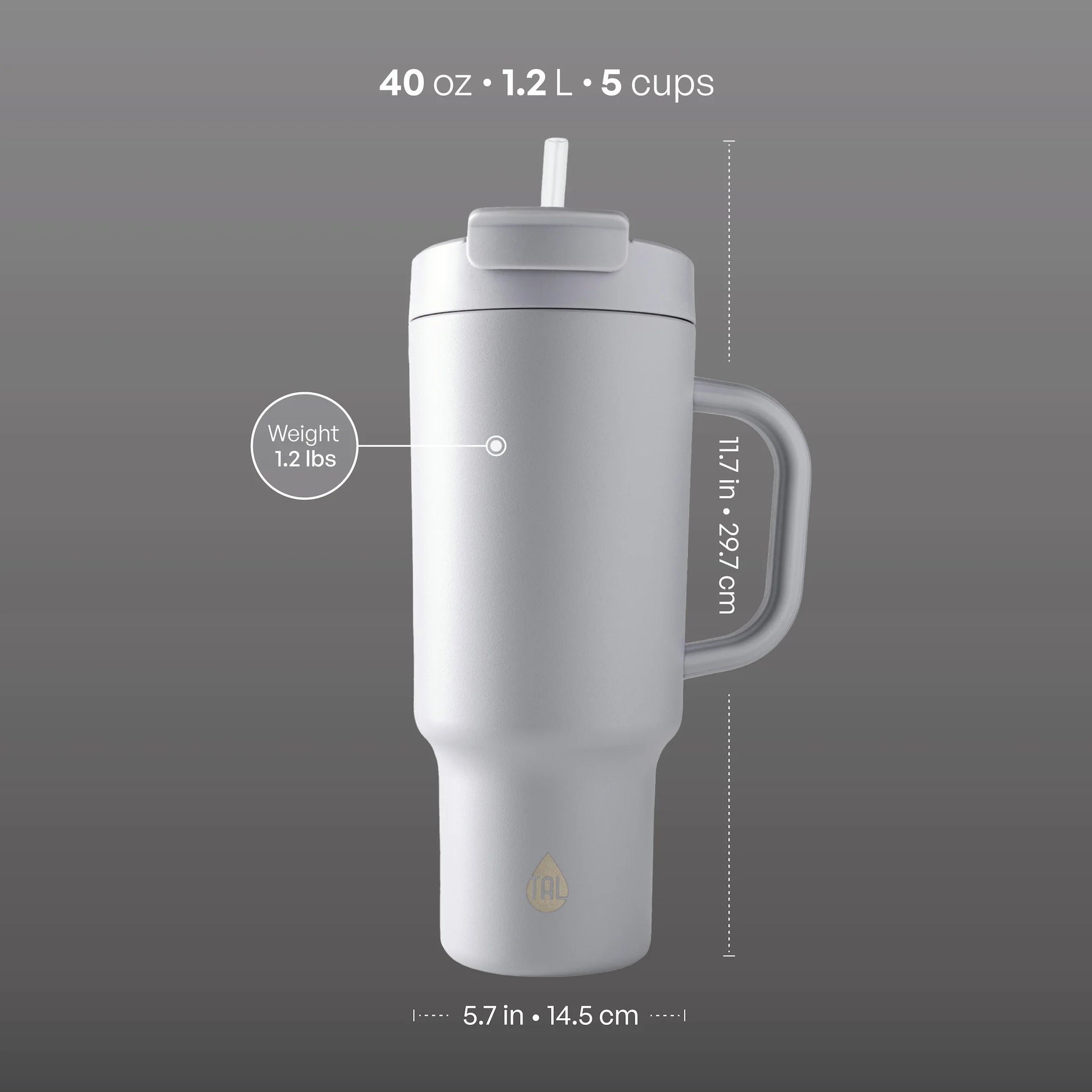 Stainless Steel Hudson Tumbler with Straw 40 Fl Oz, Gray Blue