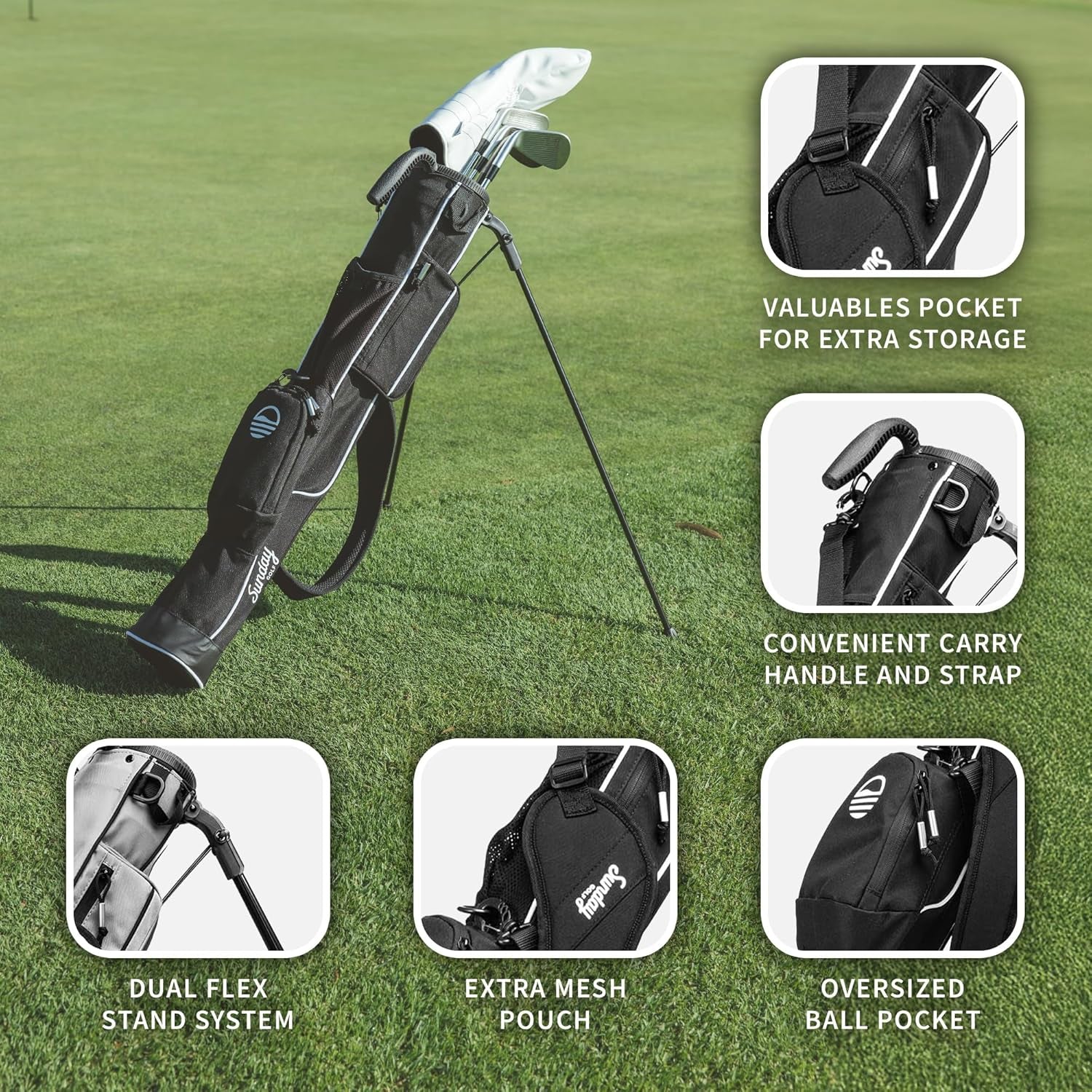 The Original Lightweight  Bag with Stand – Easy to Carry, Durable Pitch & Putt Bag for Driving Range, Par 3 & Executive Courses
