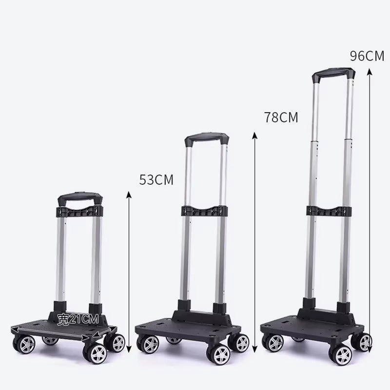 Portable 4/5 Wheel Trolley Rack Aluminum Alloy Foldable Pullling Rod Carrier for Student Backpack Pet Bag Load Bearing 15Kg