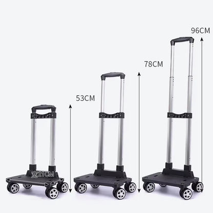 Portable 4/5 Wheel Trolley Rack Aluminum Alloy Foldable Pullling Rod Carrier for Student Backpack Pet Bag Load Bearing 15Kg