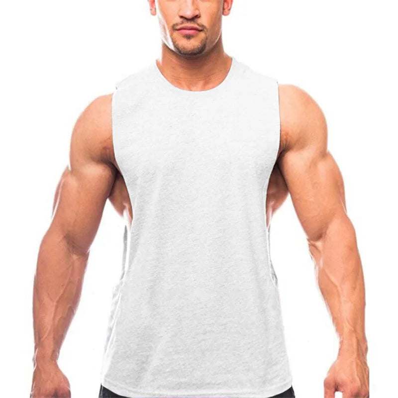 Gym Fitness Workout Running Tank Tops Summer Casual Cotton Breathable Sleeveless Vests Mens Bodybuilding Muscle Sport T-shirts