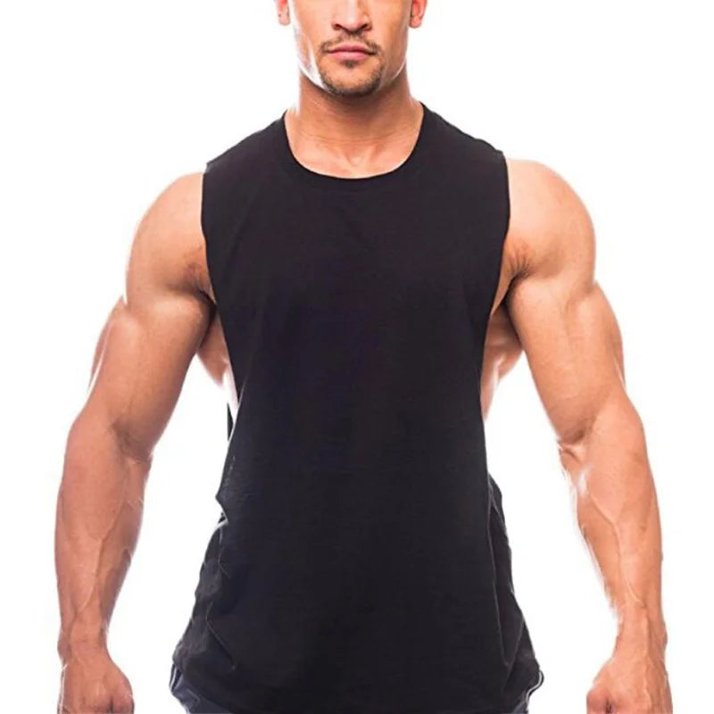 Gym Fitness Workout Running Tank Tops Summer Casual Cotton Breathable Sleeveless Vests Mens Bodybuilding Muscle Sport T-shirts
