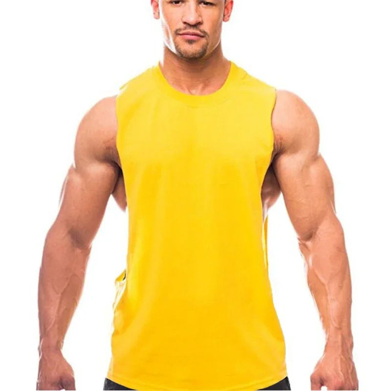 Gym Fitness Workout Running Tank Tops Summer Casual Cotton Breathable Sleeveless Vests Mens Bodybuilding Muscle Sport T-shirts