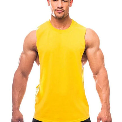 Gym Fitness Workout Running Tank Tops Summer Casual Cotton Breathable Sleeveless Vests Mens Bodybuilding Muscle Sport T-shirts