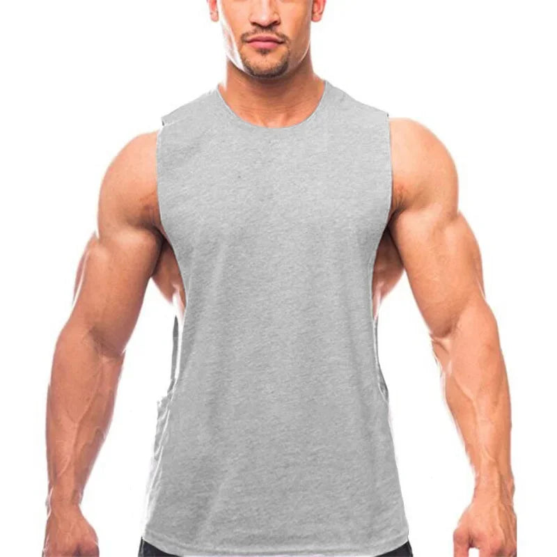 Gym Fitness Workout Running Tank Tops Summer Casual Cotton Breathable Sleeveless Vests Mens Bodybuilding Muscle Sport T-shirts