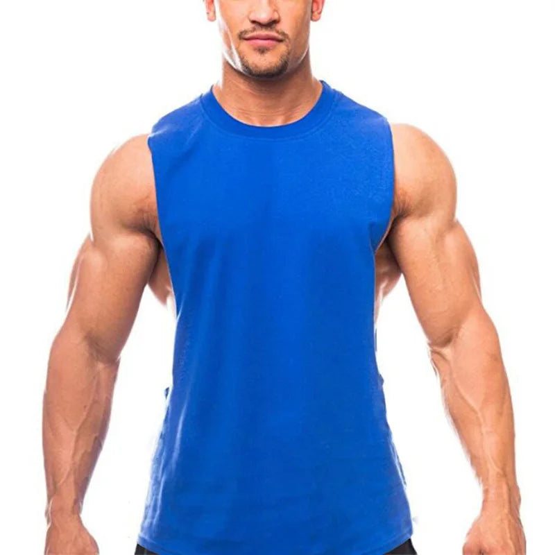 Gym Fitness Workout Running Tank Tops Summer Casual Cotton Breathable Sleeveless Vests Mens Bodybuilding Muscle Sport T-shirts