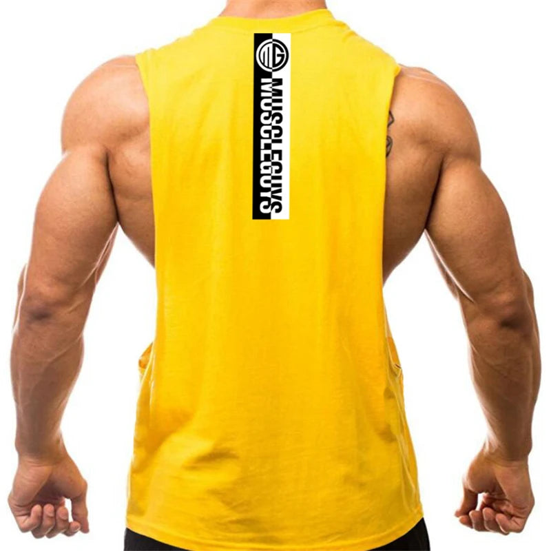 Gym Fitness Workout Running Tank Tops Summer Casual Cotton Breathable Sleeveless Vests Mens Bodybuilding Muscle Sport T-shirts