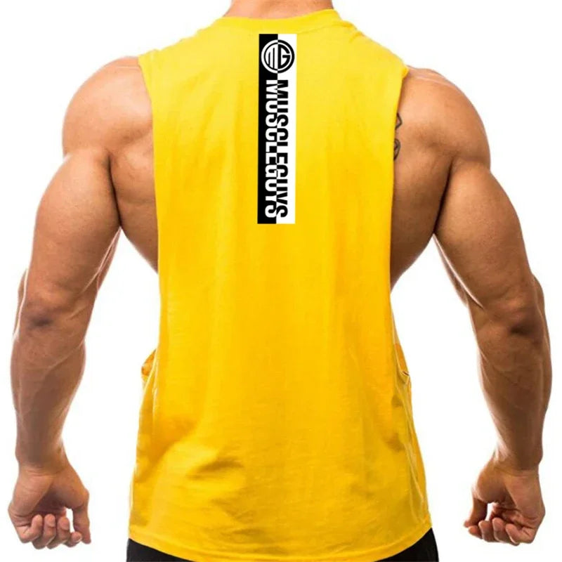 Gym Fitness Workout Running Tank Tops Summer Casual Cotton Breathable Sleeveless Vests Mens Bodybuilding Muscle Sport T-shirts