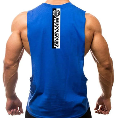 Gym Fitness Workout Running Tank Tops Summer Casual Cotton Breathable Sleeveless Vests Mens Bodybuilding Muscle Sport T-shirts