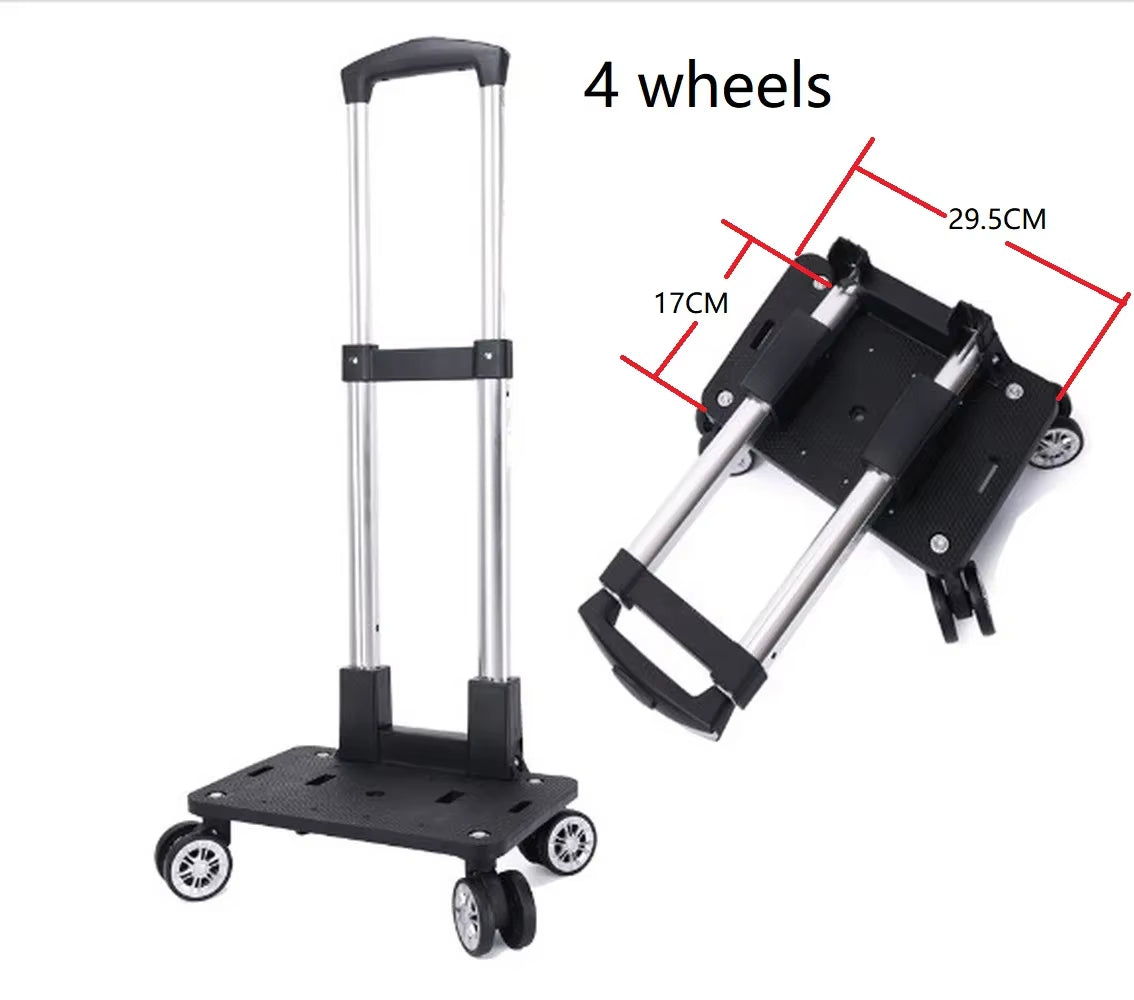Portable 4/5 Wheel Trolley Rack Aluminum Alloy Foldable Pullling Rod Carrier for Student Backpack Pet Bag Load Bearing 15Kg