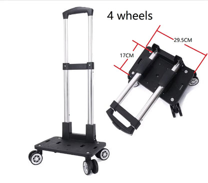 Portable 4/5 Wheel Trolley Rack Aluminum Alloy Foldable Pullling Rod Carrier for Student Backpack Pet Bag Load Bearing 15Kg