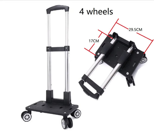 Portable 4/5 Wheel Trolley Rack Aluminum Alloy Foldable Pullling Rod Carrier for Student Backpack Pet Bag Load Bearing 15Kg