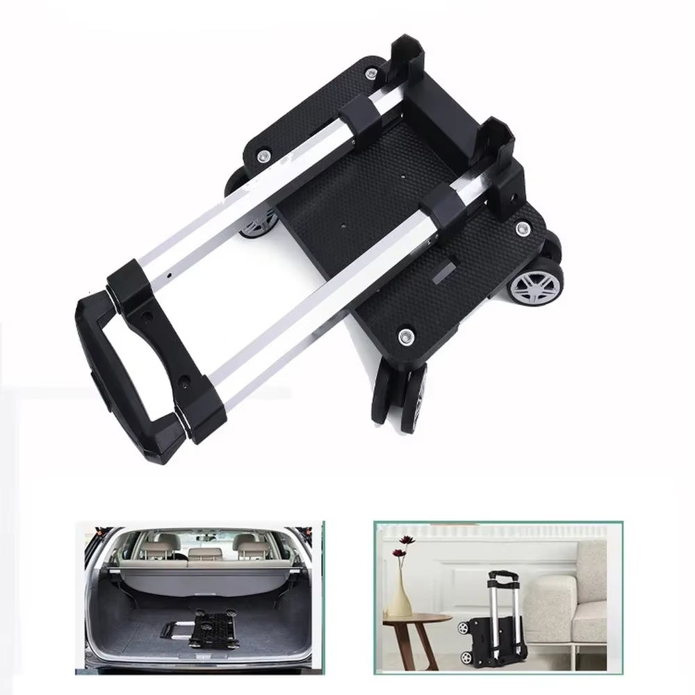 Portable 4/5 Wheel Trolley Rack Aluminum Alloy Foldable Pullling Rod Carrier for Student Backpack Pet Bag Load Bearing 15Kg