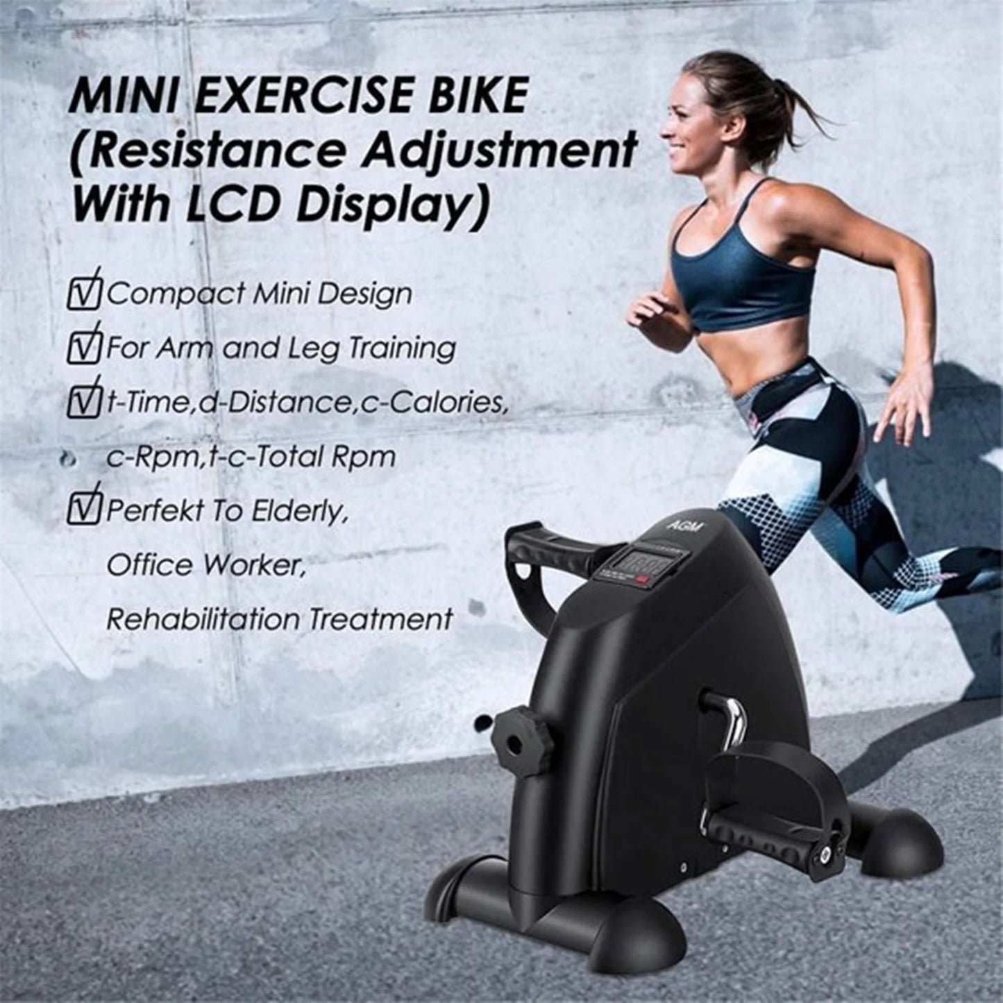 Mini Indoor Pedal Exerciser Cycle Bike Leg Arm Desk W/Lcd Display Fitness Portable Pedal Stationary Bike Home Exercise Black