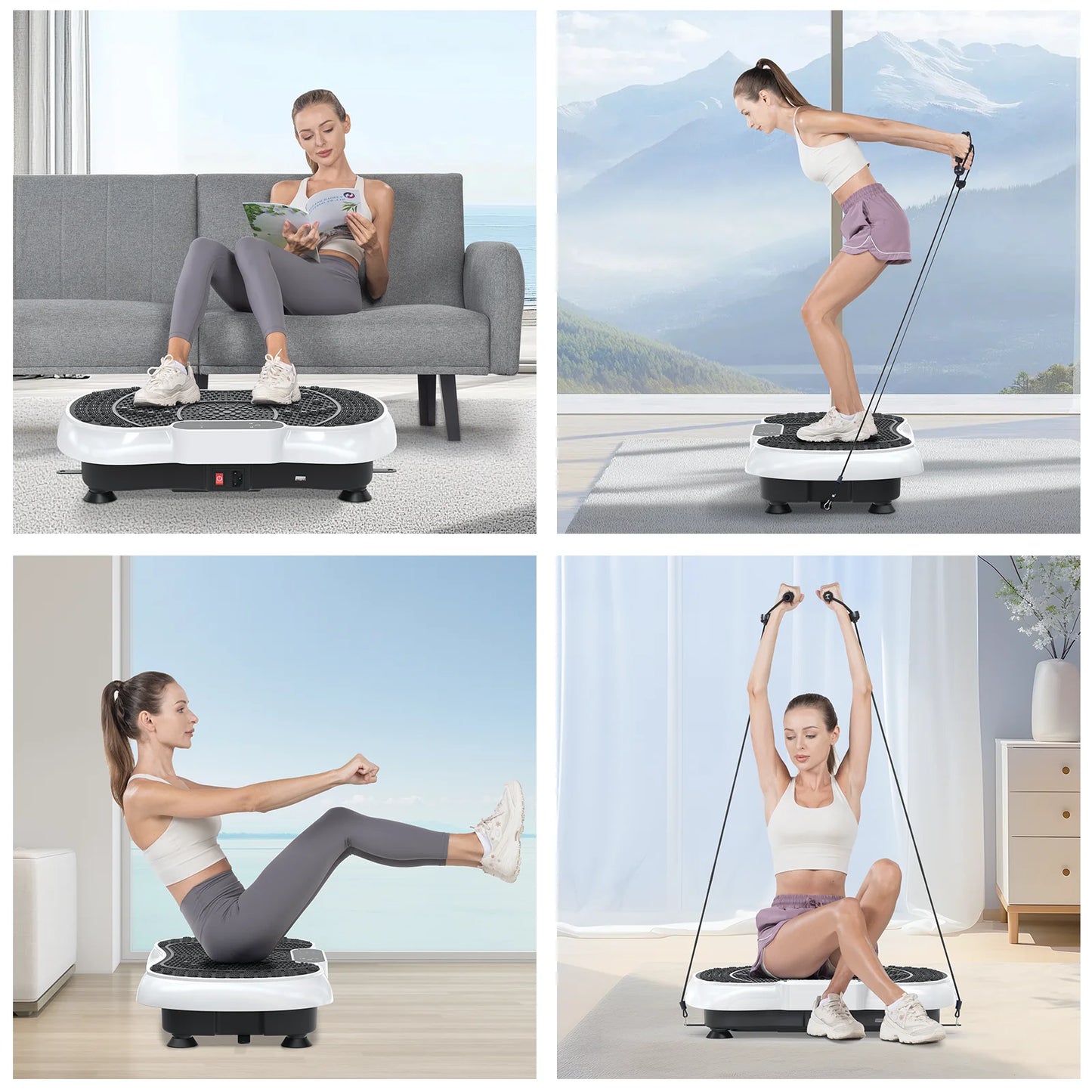 Vibration Plate Exercise Machine Whole Body Workout Vibration Fitness Platform with Accessories, White