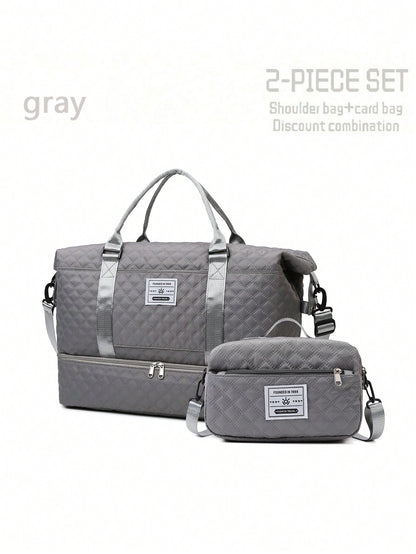 2PCS Large Capacity Travel Duffel Bag, Wet and Dry Separation Fitness Bag, Weekend Overnight Shoulder Bag, Hospital Necessary Mommy Bag, Travel Bag, Holiday Bag, Weekend Bag, Overnight Bag, with a Pull Bar Bag, with Shoe Storage, Boarding Bag, Cosmetics S